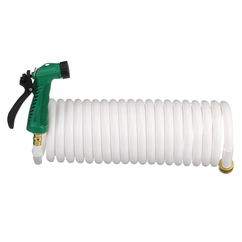 Seachoice Coiled Washdown Hose W/ Sprayer and Brass Fittings, 25 Ft., White