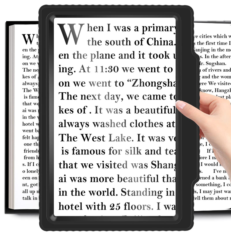 5X Full-Page Magnifying Glass for Reading, Black, Lightweight, 5.7" X 8" Viewing Area, 5X Magnification, Optical-Grade Lenses
