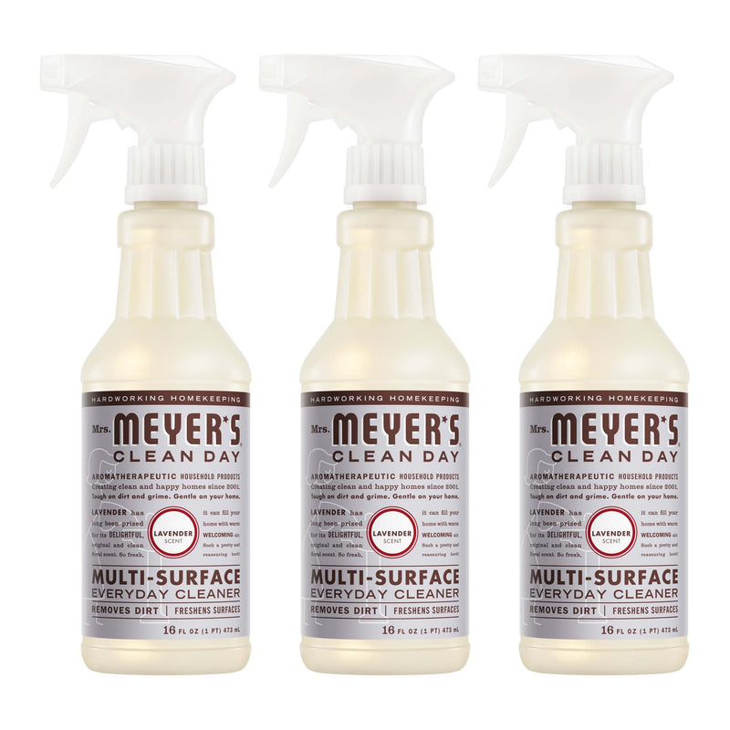 MRS. MEYER'S CLEAN DAY Multi-Surface Everyday Cleaner, Cruelty Free Formula, Lavender Scent, 16 Oz- Pack of 3