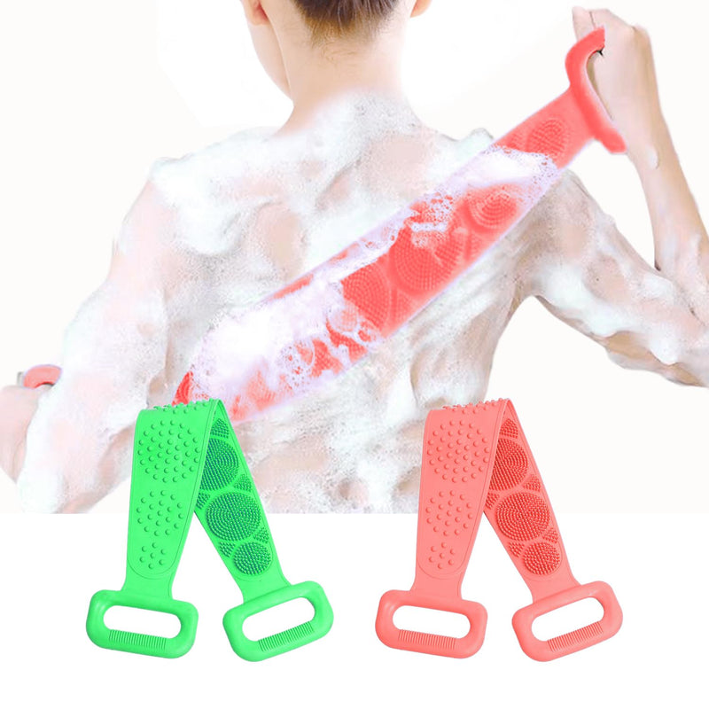Back Scrubber for Shower,2 Pcs Silicone Back Scrubber for Shower, Silicone Exfoliating Bath Body Brush with Handle for Mens and Womens (Pink/Green)