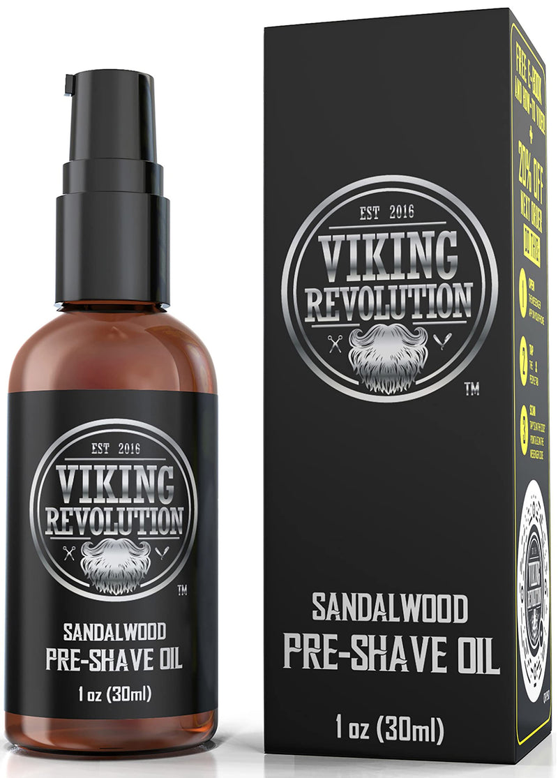 Viking Revolution Sandalwood Pre-Shave Oil for Men - Smooth, Irritation-Free Shave, 1 Fl Oz - All Skin Types