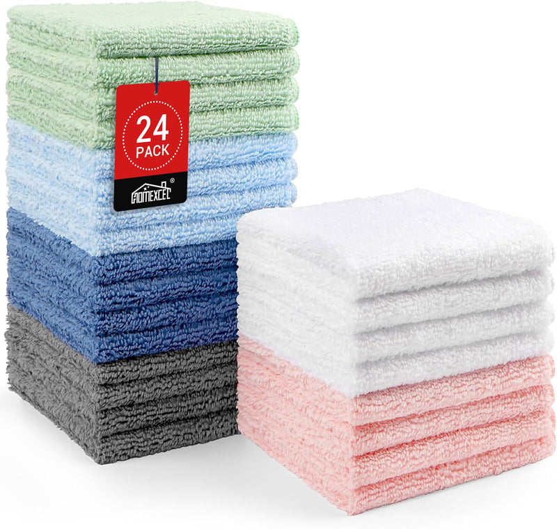 HOMEXCEL Microfiber Washcloths 24 Pack, Highly Absorbent and Soft Face Towel, Multi-Purpose Wash Cloths for Bathroom, Hotel, Spa, Gym, and