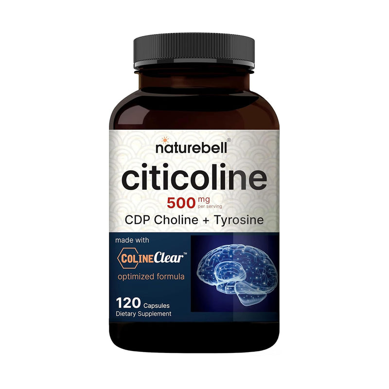 Naturebell Citicoline Supplements, CDP Choline, Citicoline 500Mg plus Tyrosine 50Mg per Serving, Optimized Dosage, 120 Capsules, 2 in 1 Formula,