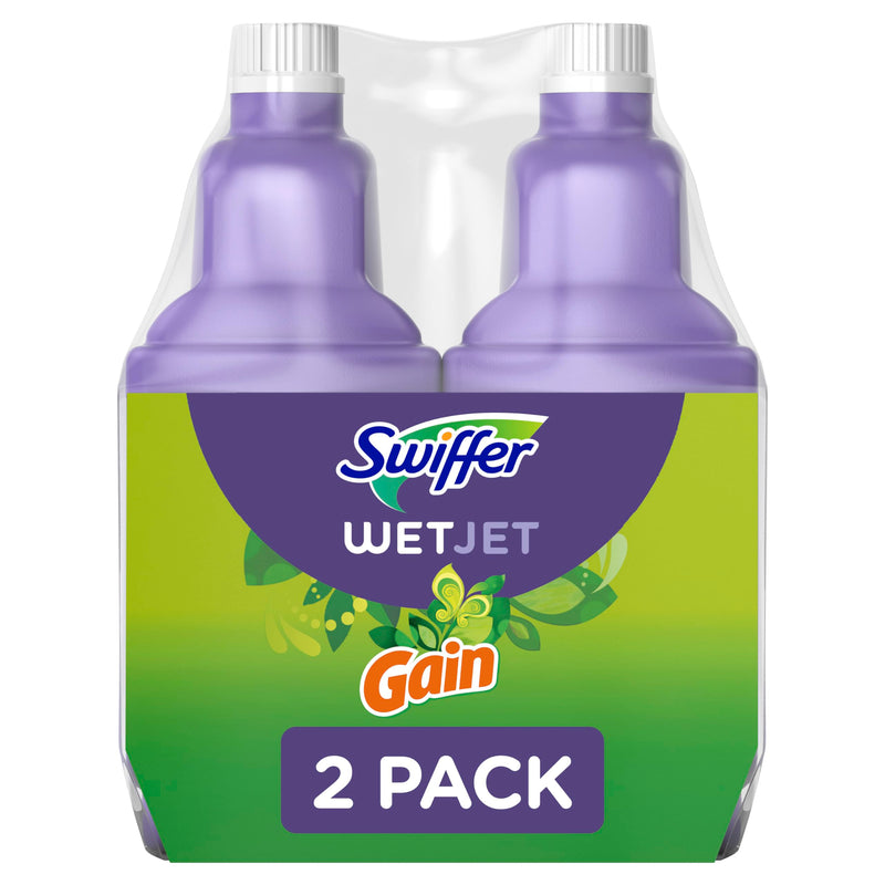 Swiffer Wetjet Multi-Purpose and Hardwood Liquid Floor Cleaner Solution Refill, with Gain Scent, 42.2 Fl Oz Each, (Pack of 2)