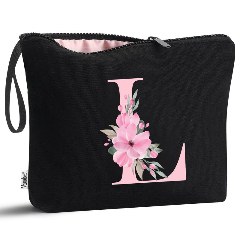 Vavabox A-Z Personalized Makeup Bag, Birthday Gifts for Women Mom, Gifts for Best Friend, Bride Bridesmaid Cosmetic Bag (L, Black)