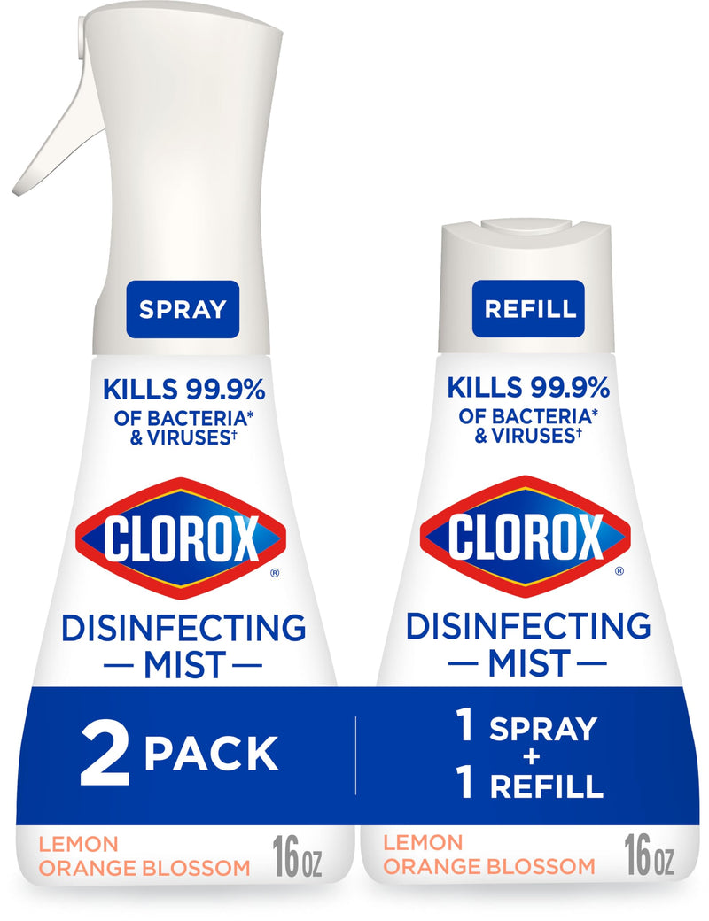 Clorox Disinfecting Mist, Lemon and Orange Blossom, 1 Spray and 1 Refill, 16 oz Each 16 Fl Oz (Pack of 2) Lemon Orange Blossom Starter Kit