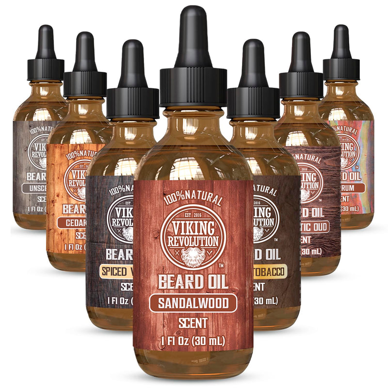 Viking Revolution Sandalwood Beard Oil for Men - Natural Mens Beard Oil with Argan Oil and Jojoba Oil - Beard Softener, Strengthens and