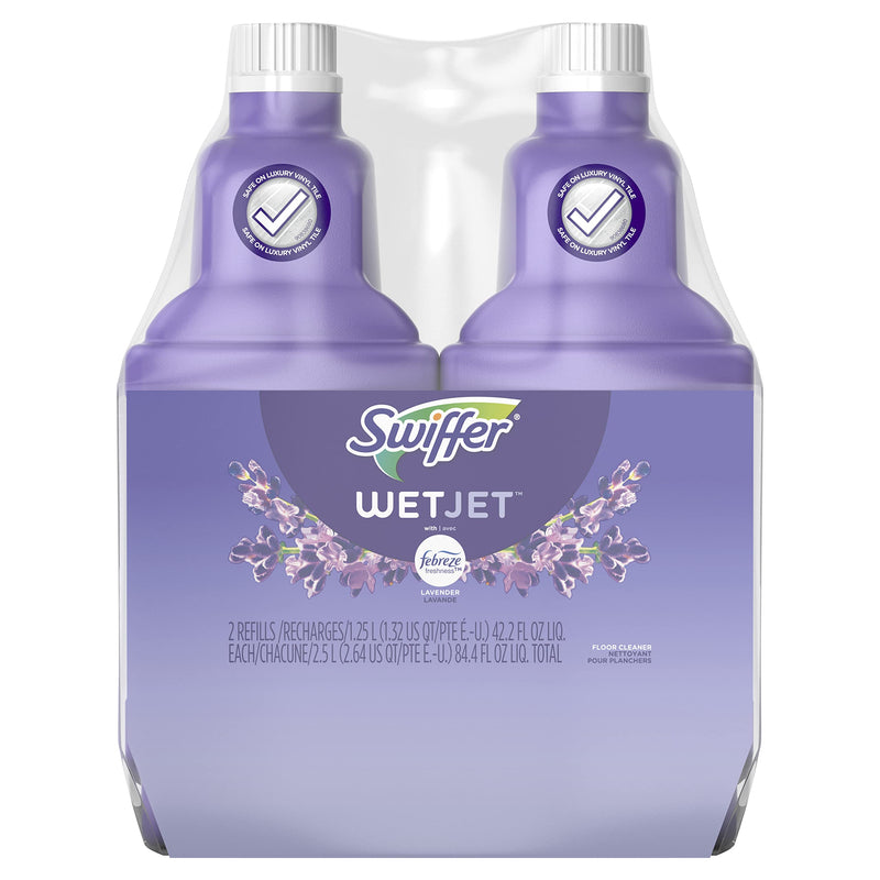 Swiffer Wetjet Multi-Purpose Floor Cleaner Solution with Febreze Refill, Hardwood Floor Cleaner, Lavender Scent, 1.25 Liter -42.2 Fl Oz (Pack of 2)