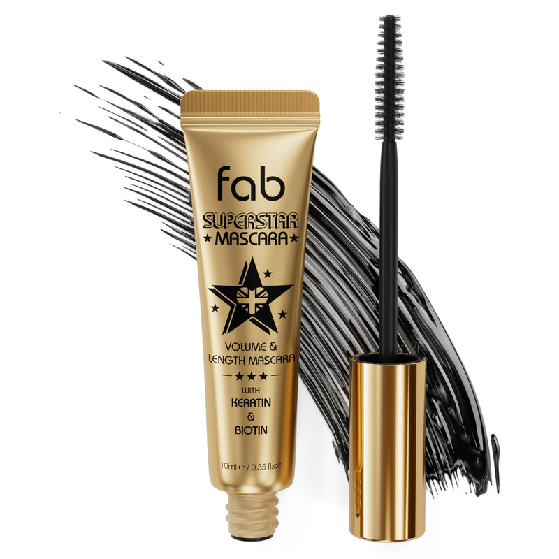 Fab Superstar Mascara: Waterproof Volumizing High Lash Lift Beauty Mascara: Black Liquid Mascarra for Bold Volume and Length - Infused with
