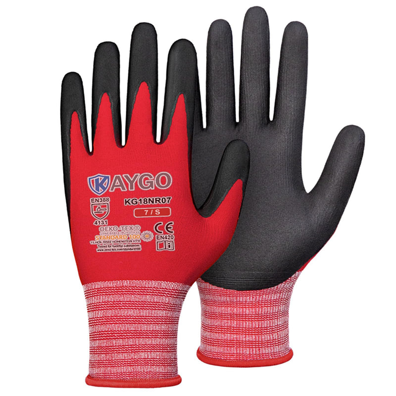 KAYGO Safety Work Gloves Microfoam Nitrile Coated-3 Pairs, Kg18Nb,Seamless Knit Nylon Glove with Black Micro-Foam Nitrile Grip,Ideal for General