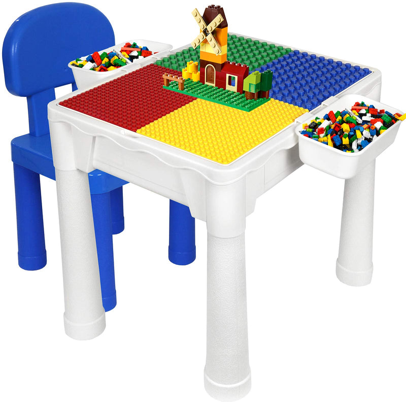 Building Blocks Table for Kids 7 in 1 Activity Table Set for Toddler, with Chair & 2 Hanging Storage Boxes, Compatible with Building Bricks