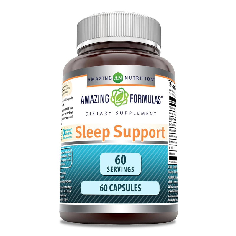 Amazing Formulas Sleep Support | Blend of Melatonin, Valerian Root, Chamomile Extract, GABA, 5-HTP, Theanine & More | 60 Capsules Supplement |