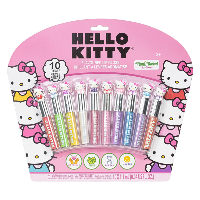 Hello Kitty 10 Piece Plant Based Lip Gloss, Girls Party Favors, First Makeup Set for Girl, Perfect for Parties, Sleepovers, and Birthday Gifts,