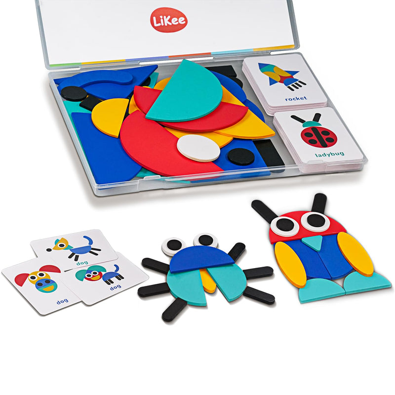 Likee Open Ended Wooden Shape Puzzles (36 Blocks&60 Cards) for Toddlers 3+ Years Old, Montessori Development Toys Preschool Education Activity