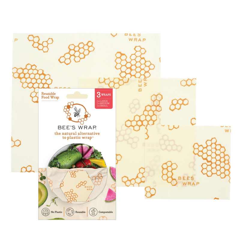 Bee'S Wrap Beeswax Wraps for Food - Honeycomb 3 Pack (S, M, L) Made in USA Reusable & Organic Food Wraps, Sandwich Wrap & Bowl Covers -