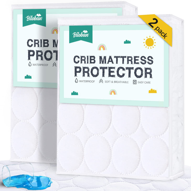 Crib Mattress Protector Sheets Waterproof 2 Pack, Quilted Crib Mattress Pad Cover Fitted Fits for Toddler Bed Mattress, White, 52â X 28â