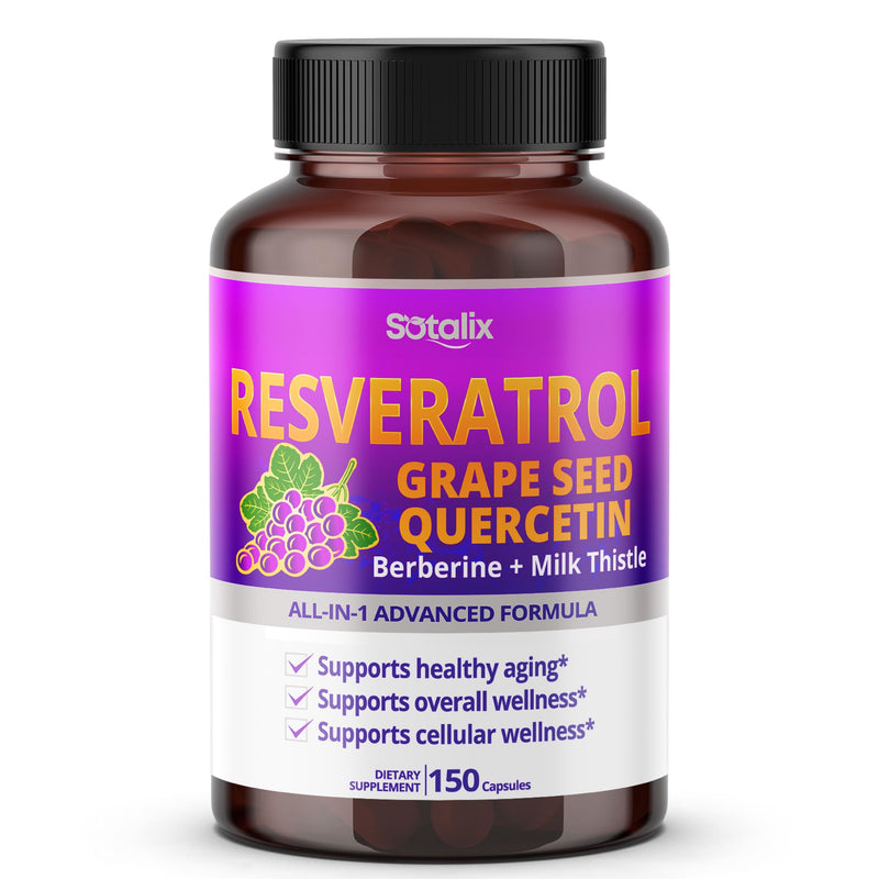 Resveratrol with Grape Seed + Quercetin Berberine + Milk Thistle Powerful Anti-Aging - USA Made & Tested (150-Day Supply (Pack of 1))