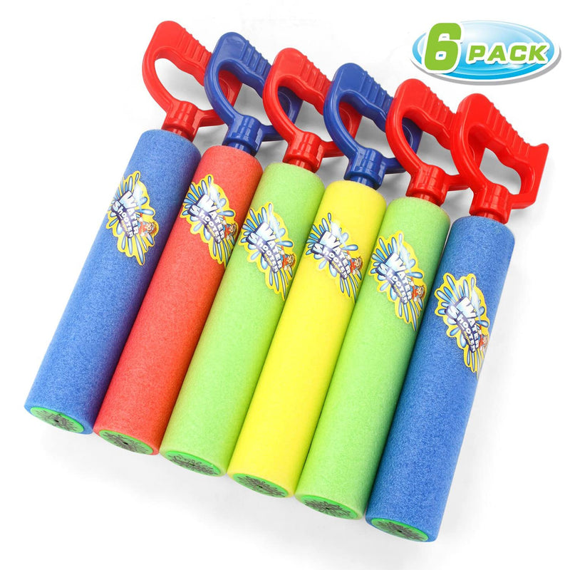 Water Guns Shooter 6 Pack, Super Foam Soakers Blaster Squirt Guns, Pool Noodles Toy with Plastic Handle Summer Swimming Beach Garden Fighting