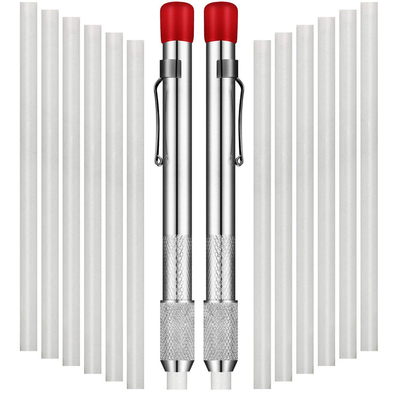 Mudder 2 Pieces Soapstone Pencil Holders round Soapstone Marker Chalk Pencil with 12 Pieces Refills for Welding Tools and Markers Removable
