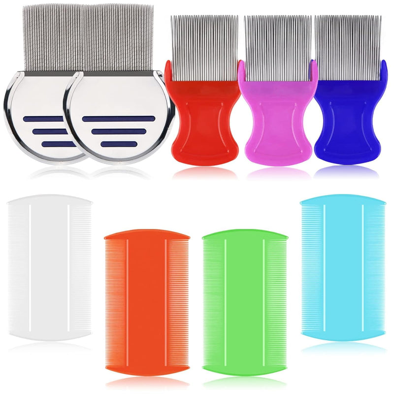9 Pcs Lice Combs, Flea Combs, Hair Comb Double Sided Fine Tooth Combs, Removal Dandruff Comb with Metal Teeth, Stainless Steel Louse and Nit Comb