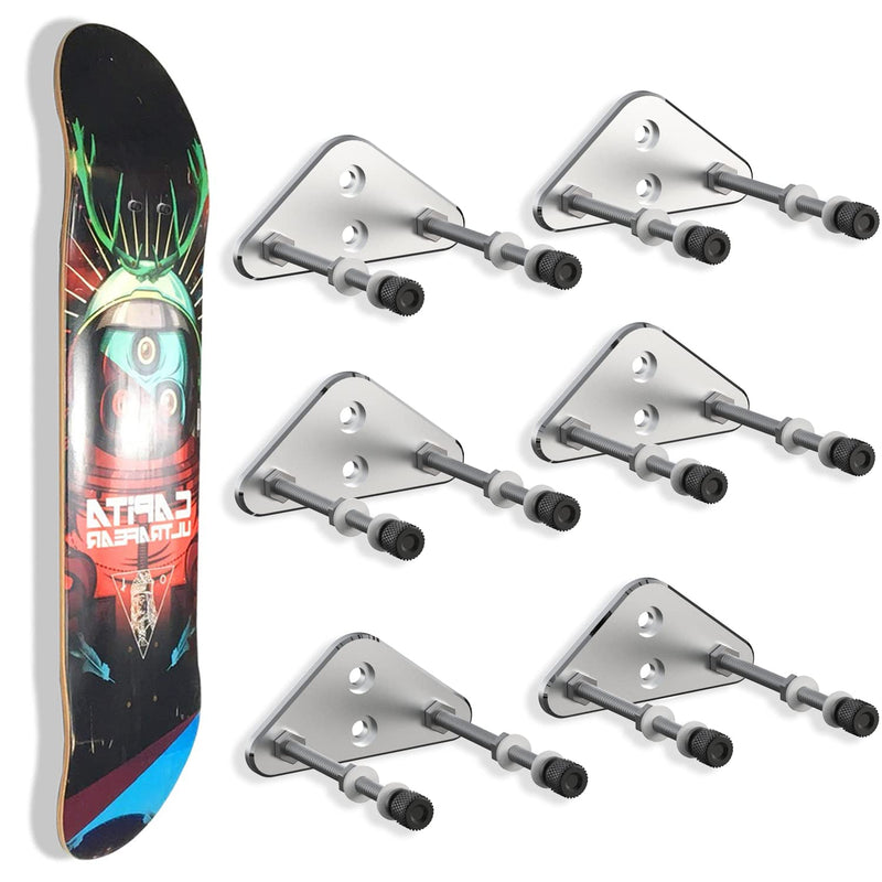 6 Packs Skateboard Wall Mount Aluminum Skateboard Hanger with Two Screw Holes for Display Skateboard Deck Storage Horizontal and Floats Vertically