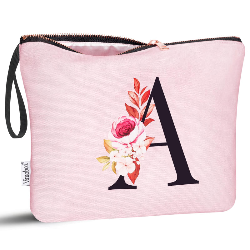 Vavabox A-Z Personalized Makeup Bag, Birthday Gifts for Women Mom, Gifts for Best Friend, Bride Bridesmaid Cosmetic Bag (A, Pink)