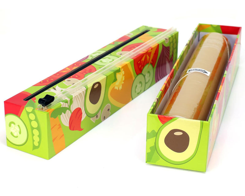Chicwrap Veggies Refillable Plastic Wrap Dispenser - Includes 12" X 250' Roll Professional Grade Disposable Plastic Wrap - Reusable Dispenser