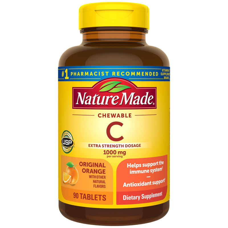 Nature Made Extra Strength Dosage Chewable Vitamin C 1000 Mg per Serving, Dietary Supplement for Immune Support, 90 Tablets, 45 Day Supply