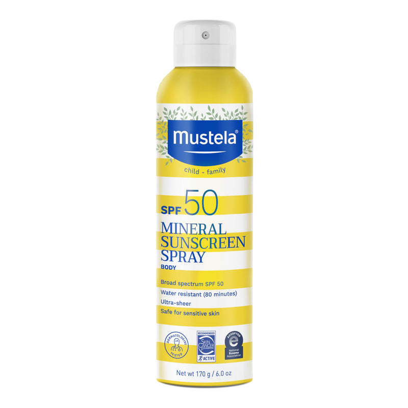 Mustela Baby Mineral Sunscreen Spray SPF 50 Broad Spectrum - Body Sun Spray for Sensitive Skin - Water Resistant & Fragrance Free - 6 Fl.Oz.