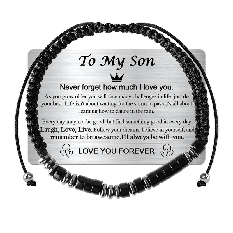 To My Son Bracelet from Mom,College Graduation Gifts for Son 2025,Morse Code Bracelets with Engraved Wallet Card,Adjustable Handmade Teens Boys