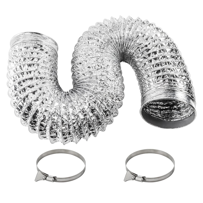 Funmit 4 Inch 10 Feet Flexible Adjustable Aluminum Dryer Vent Hose with 2 Metal Duct Clamp, PVC Tube Compatible with Most Dryers