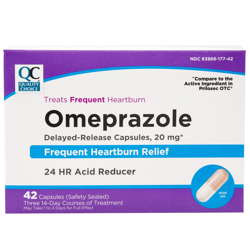 Quality Choice Omeprazole Delayed Release Acid Reducer Capsules, 20Mg Frequent Heartburn Treatment, Contains Three 14 Day Courses of Treatment 42