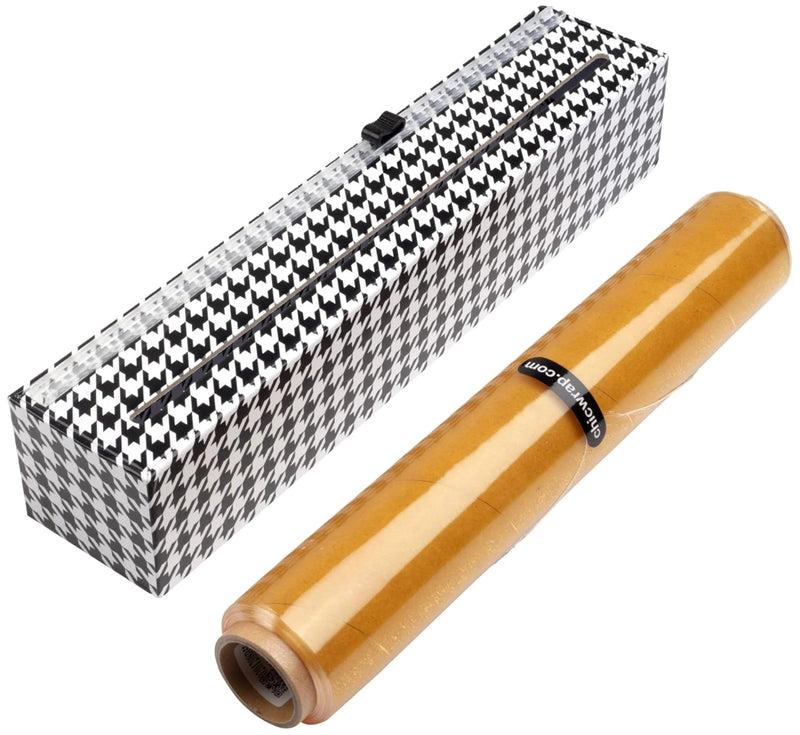 Chicwrap Houndstooth Refillable Plastic Wrap Dispenser - One 12" X 250' Roll of Professional Grade Plastic Wrap - BPA Free and Kosher Certified -