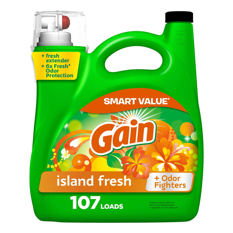 Gain + Aroma Boost Liquid Laundry Detergent, Island Fresh Scent, 107 Loads, 154 Fl Oz, HE Compatible