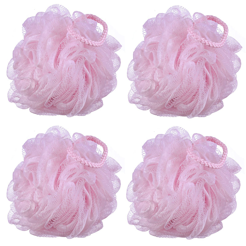 60G/Pcs Pink Mesh Bath Sponge Shower Pouf Loofahs Shower Puff Pack of 4 (Pink)