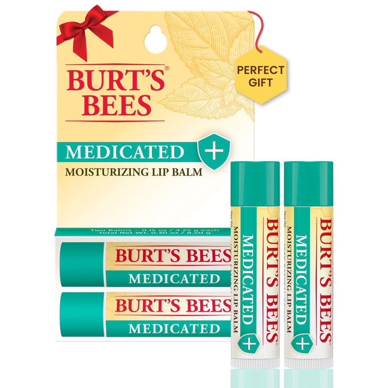 Burt'S Bees Medicated Lip Balm, with Eucalyptus Oil and Menthol, Tint-Free, Natural Origin Lip Care, 2 Tubes, 0.15 Oz.