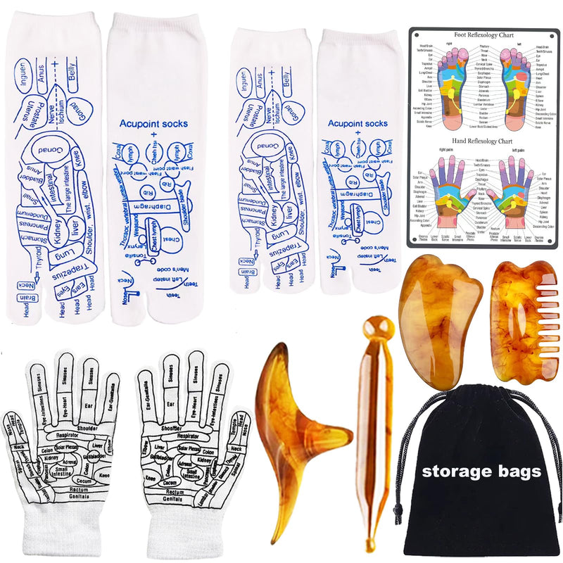 Reflexology Socks with Gloves Tools Set, Foot Massager Socks with 4Pc Massage Tool, Socks with Trigger Point Massage Tool, Socks Suitable for Men