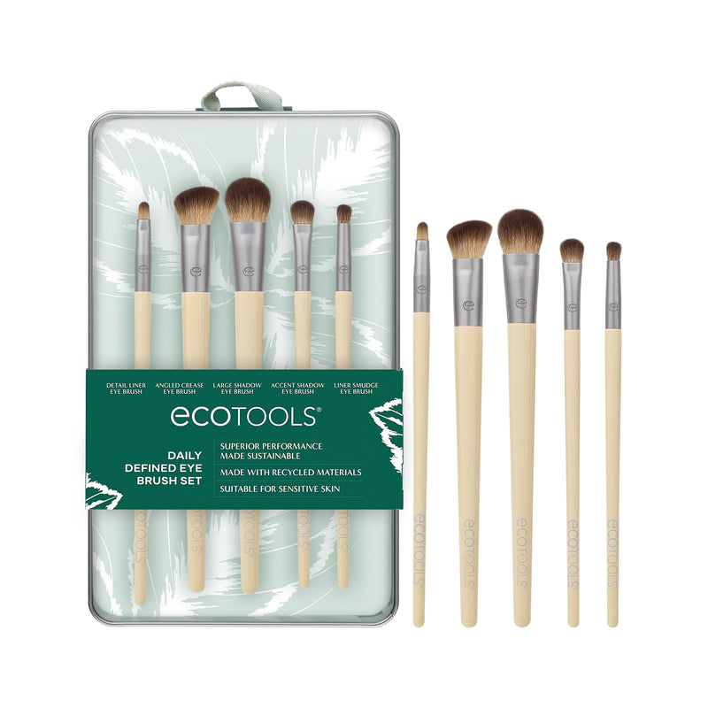 Ecotools Daily Defined Eye Brush Kit, Makeup Brushes for Liquid, Powder, & Cream Eyeshadow & Eyeliner Application, Eco-Friendly Eye Brushes,