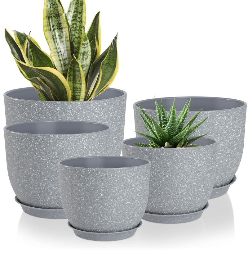 Plant Pots 10/9/8/7.5/7 Inch Flower Pots with Multi Mesh Drainage Holes, Planters for Indoor Outdoor Garden Plants and Flowers. (Gray)