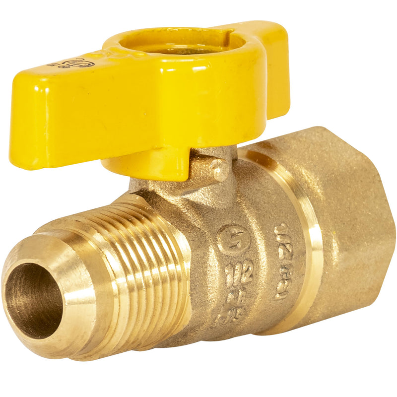 Eastman 1/2 Inch FIP X 1/2 Inch OD Flare Female Straight Gas Ball Valve with 1/4-Turn Handle, Brass Plumbing Fitting, 60003