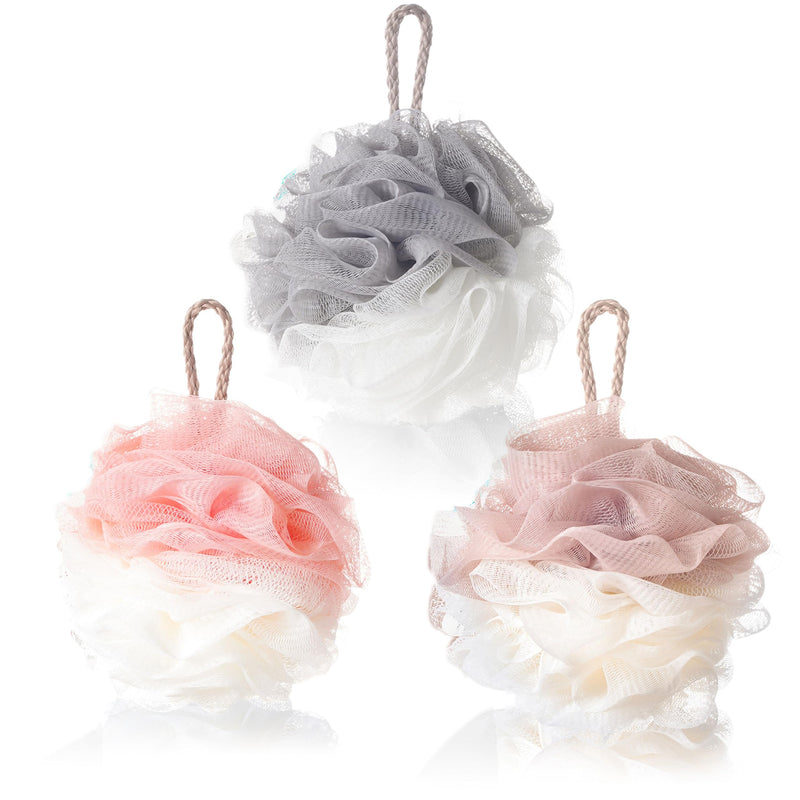 3 Pcs/50G Bath Shower Loofah,Loofah Sponge,Loofah Cloth,Shower Loofahs for Women, Men, Teenager(Pink Grey Lotus)