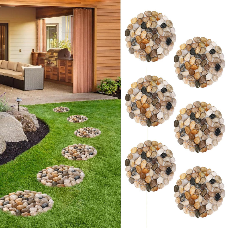 Natural Pebble Stepping Stones for Garden & Outdoor Walkways - 9 Inch round Therapeutic Massage Stones, 6Pcs Non-Slip Acupressure Floor Mats,