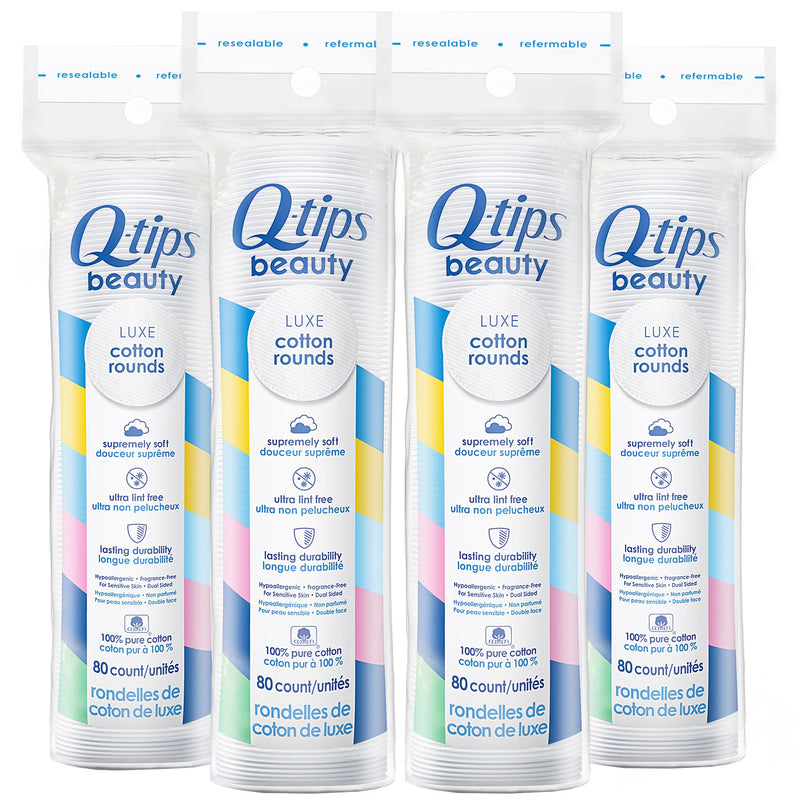 Q-Tips Beauty Luxe Cotton Rounds 80 Count 4-Pack â Hypoallergenic Makeup Remover Pads, Beauty & Personal Care Essentials