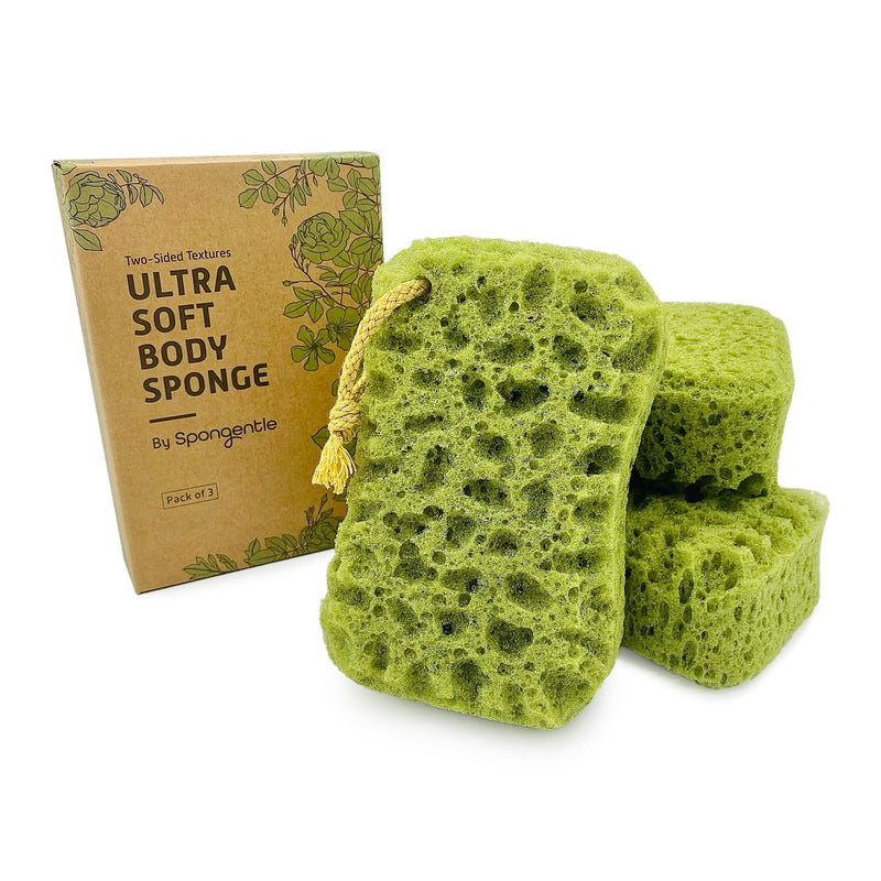 Spongentle Deep Cleansing Dual Texture Body Loofah Sponge, Vacuum Sealed, for Bath and Shower, for Gentle and Deep Exfoliation, Generous and Rich