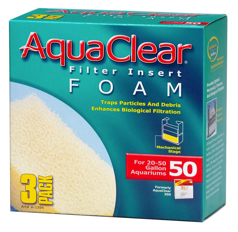 Aquaclear 50 Foam Filter Inserts, Aquarium Filter Replacement Media, 3 Count (Pack of 1), A1394