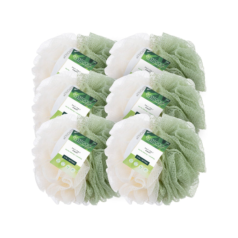 Ecotools Green 2-In-1 Ecopouf, Dual-Sided Shower Loofah Exfoliates & Cleanses Skin, Made of Recycled Netting, Removes Dead Skin, Eco-Friendly Bath