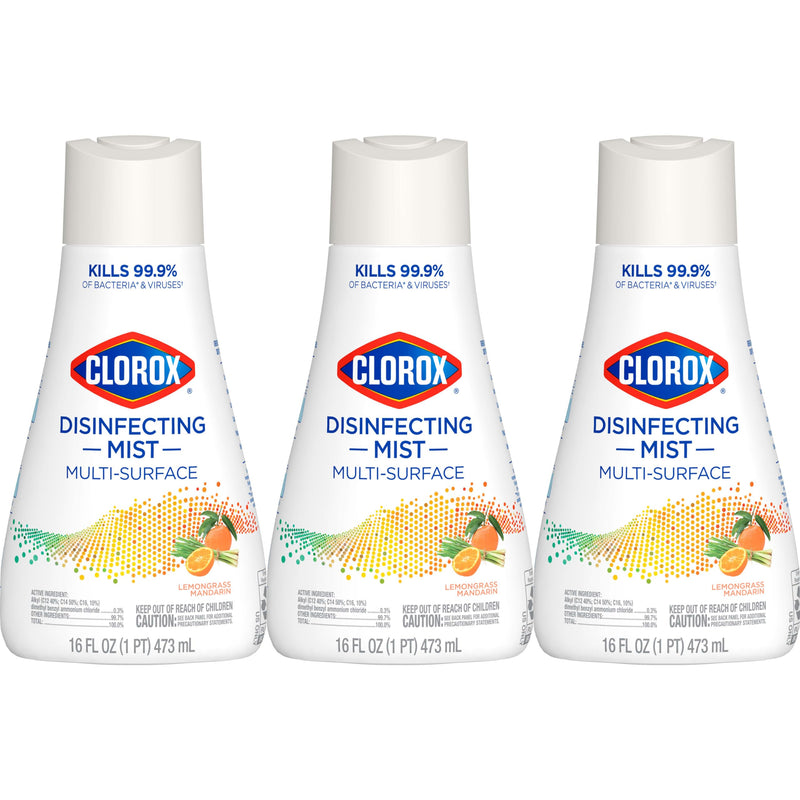 Clorox Disinfecting Mist, Lemongrass Mandarin, Household Essentials, 3 Refills, 16 Fl Oz Each