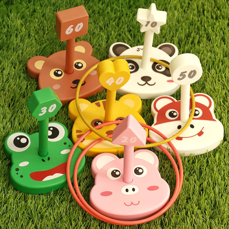 Animal Ring Toss Game Toy Set for Kids, 6 Targets Stands & 36 Rings Combo, Indoor Outdoor Party Yard Family Adults Activity, Birthday Present for