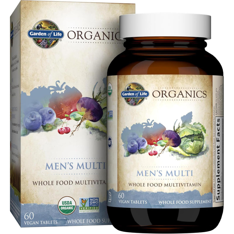 Garden of Life Organics Whole Food Multivitamin for Men, 60 Tablets, Vegan Mens Vitamins and Minerals for Mens Health and Well-Being, Certified