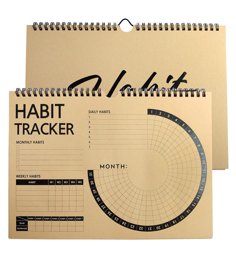 Habit Tracker Journal 2021 Goal Planner - Track Progress and Reach Goals with Spiral Binding, Weekly Monthly Kraft Large Calendar & Notepad - 12+1